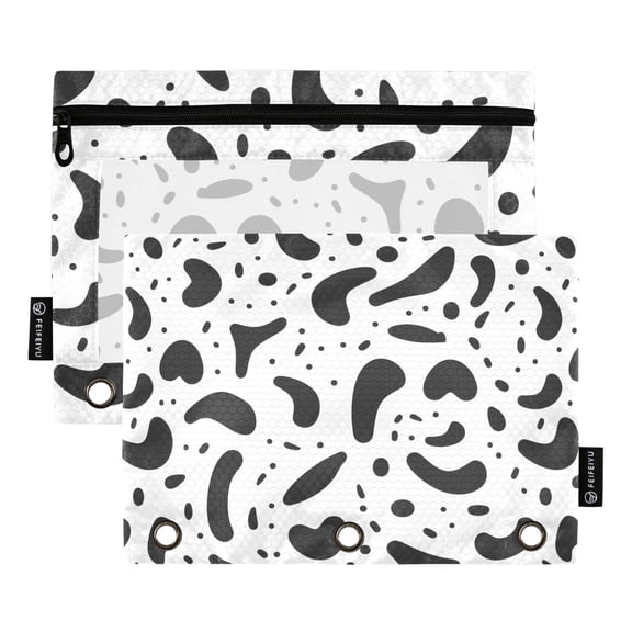 Cartoon Doodle 2 Pack Pencil Pouch for 3 Ring Binder Smooth Zipper Folders with Pockets Clear Window Pencil Case