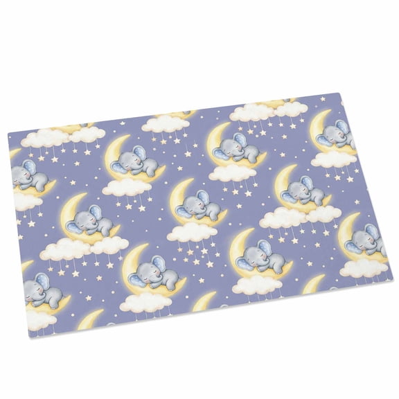 Cartoon Door Mat 16x24 Inch Dreamy Purple Cute Sleeping Elephant Moon Stars Clouds Entryway Rug with Non-Slip Rubber, Front Door Mat Indoor Floor Mats for Living Room Bathroom Bedroom Home Office