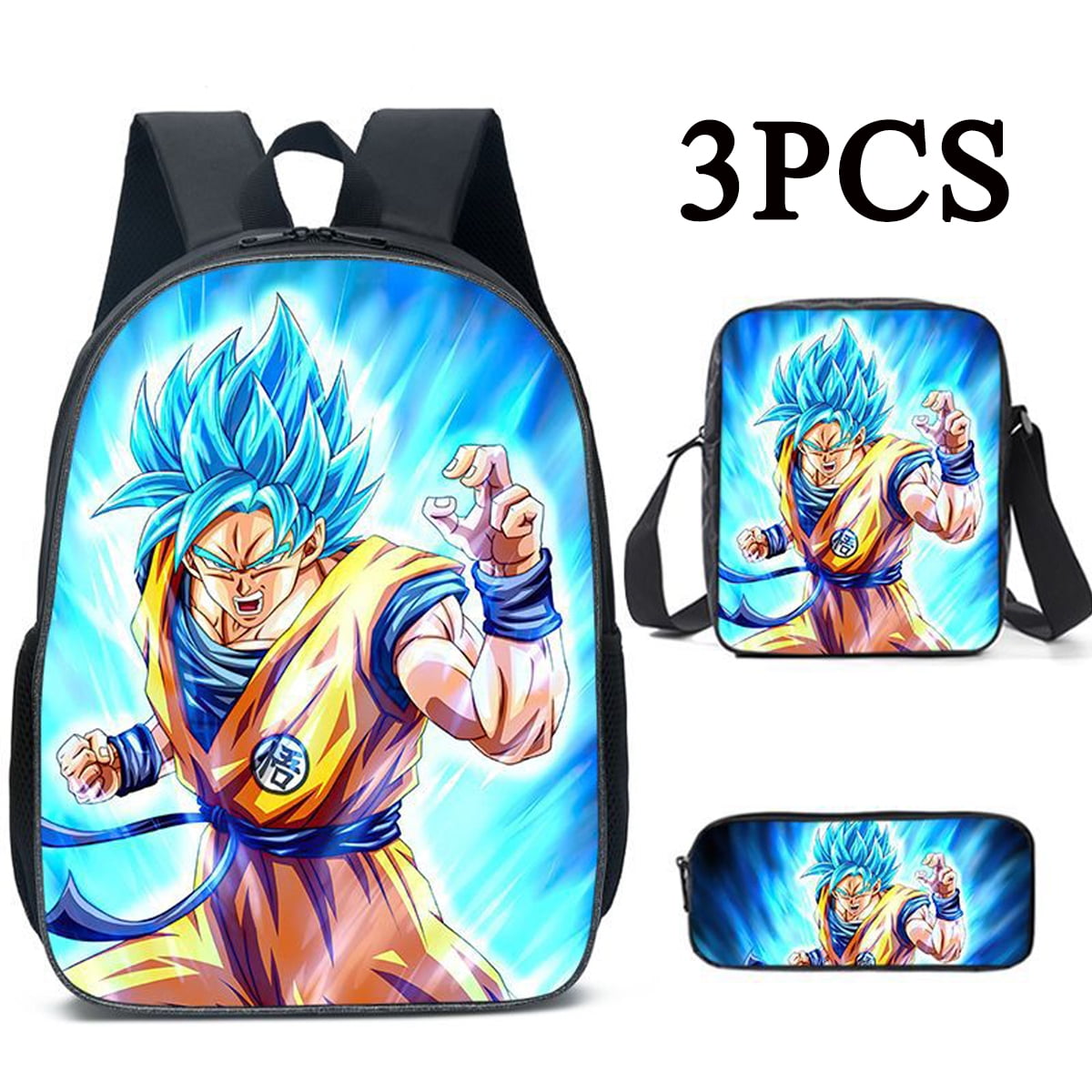 Fuleadture Cartoon Dragon Ball Goku Backpack 3 Pieces School Bag Pencil Bag Shoulder Bag Sets for Boys Teenagers, Kids Unisex, Size: One size, Other
