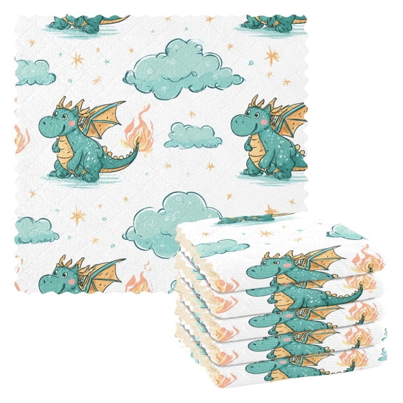 Cartoon Dragon Kitchen Cloth Dish Towels for Drying Washing Absorbent Dish Rags Reusable soft kitchen dishcloth set 6 Pack