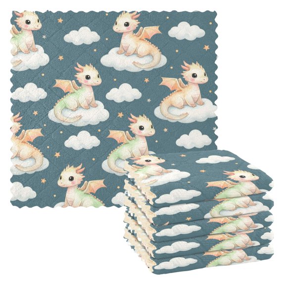 Cartoon Dragon Kitchen Cloth Dish Towels for Drying Washing Absorbent Dish Rags Reusable soft kitchen dishcloth set 6 Pack
