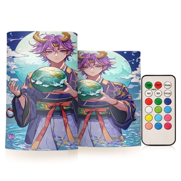 Cartoon Dragon Man Flickering Flameless LED Candles set of 2 Battery Operated 18-Key Remotes Timer Halloween Fall Decor D3''xH4''5''