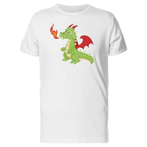 Cartoon Dragon Throwing Fire Tee Men's -Image by Shutterstock