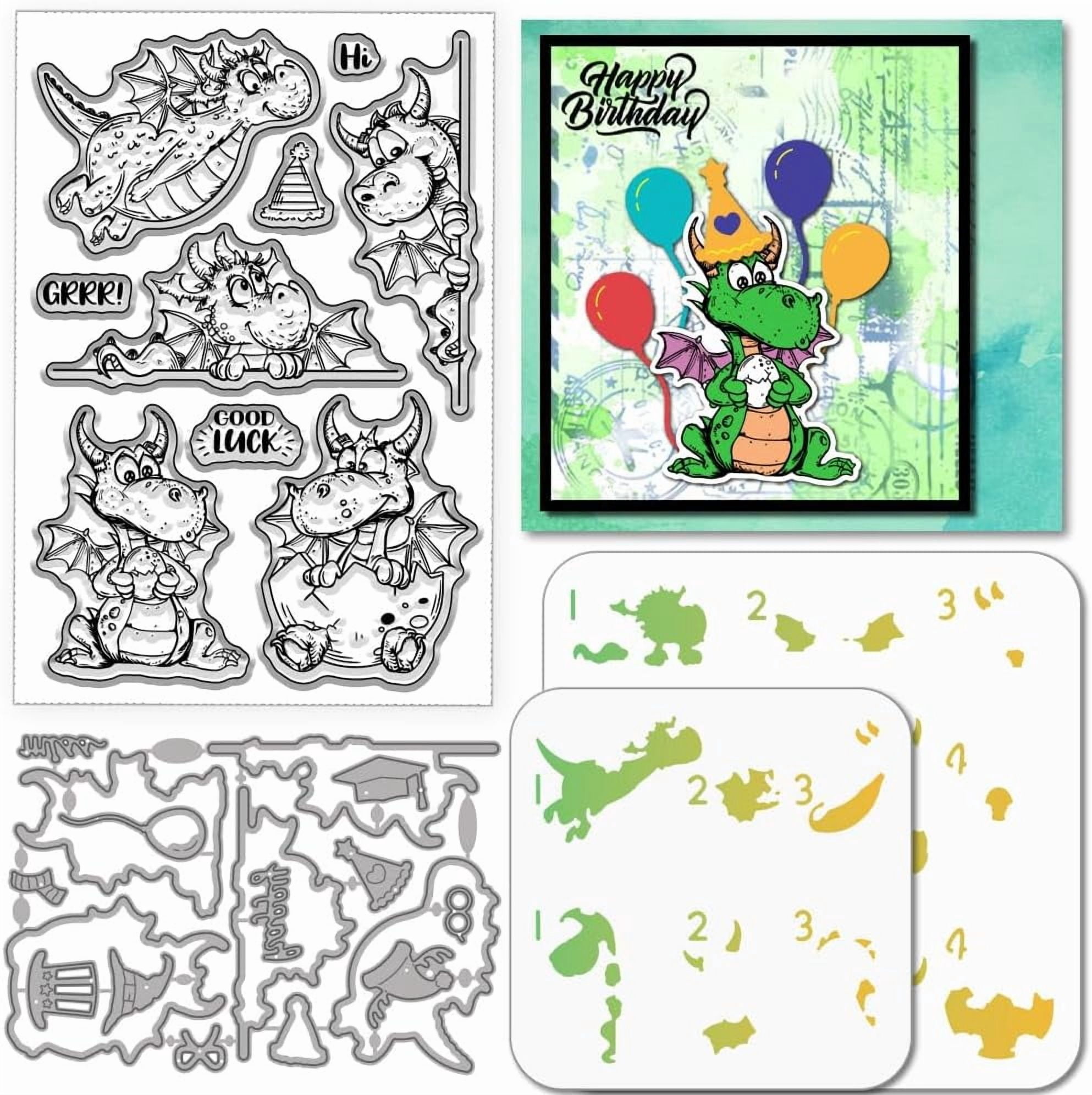 Cartoon Dragons Clear Stamps Cutting Dies PET Painting Stencils for ...