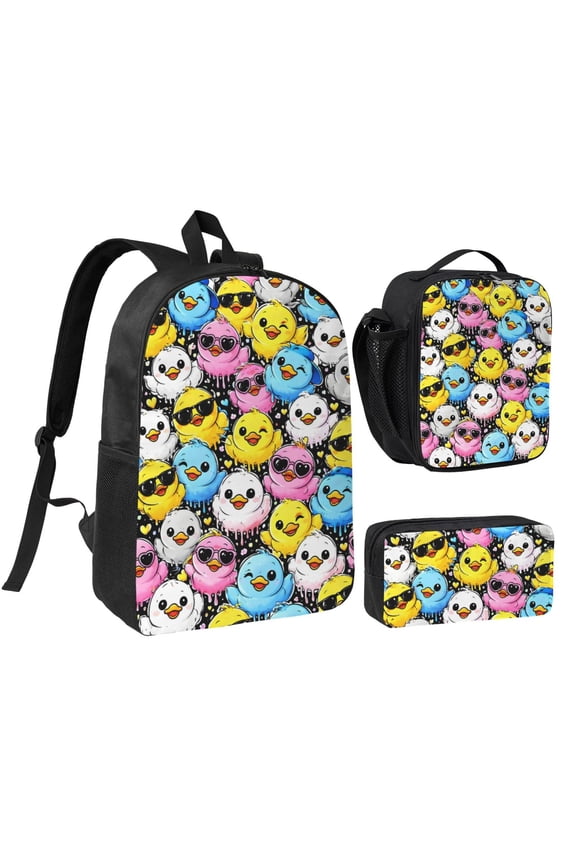 Cartoon Duck Backpack Set 3pc Including Backpack, Lunch Bag and Pen Bag Combination