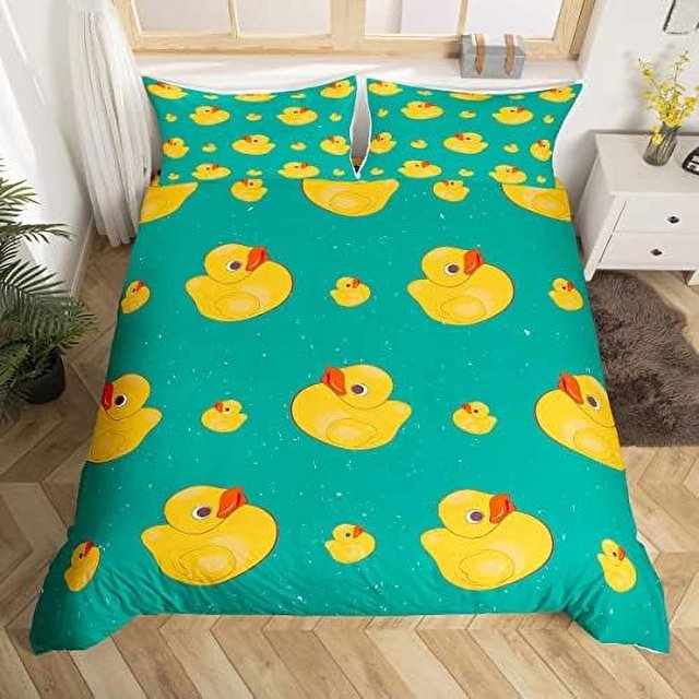 Cartoon Duck Bedding Set for Kids Boys Girls Kawaii Colorful Duck Duvet