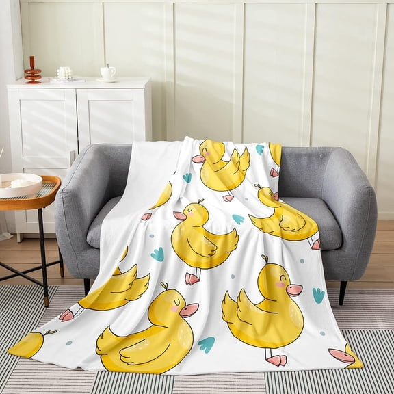 Cartoon Duck Blanket for Kids Boys Girls,Kawaii Duck Paw Throw Blanket,Cute Hand Drawn Duck Fleece Blanket Sofa Bed Couch Decor,Lovely Farmhouse Animal Flannel Blanket,40x50