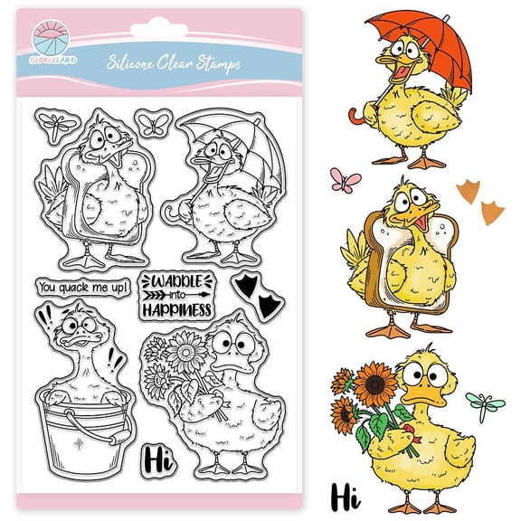 Cartoon Duck Clear Stamps for Card Making Cartoon Animals Flowers Silicone Clear Stamps Greetings Transparent Stamp Seal for DIY Scrapbooking DIY