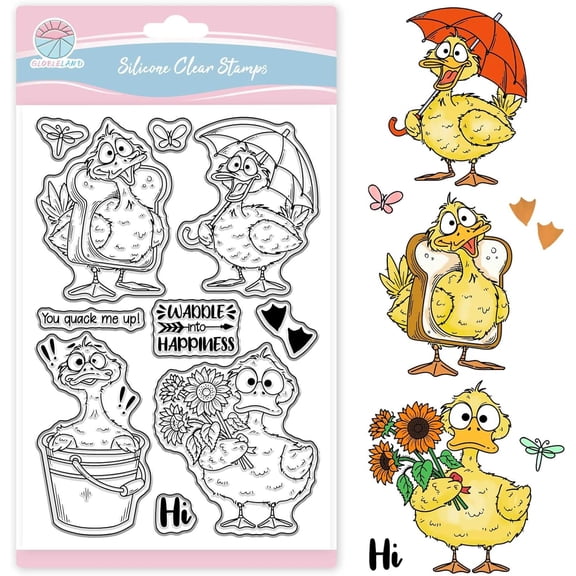 Cartoon Duck Clear Stamps for Card Making Cartoon Animals Flowers Silicone Clear Stamps Greetings Transparent Stamp Seal for DIY Scrapbooking White