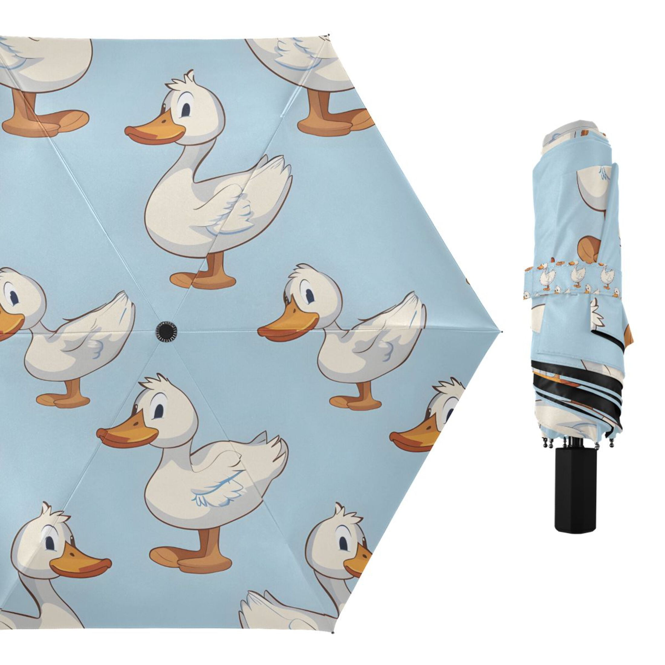 Cartoon Duck Compact Sun Umbrella Windproof Travel Umbrellas for Rain Strong Portable UV Protection