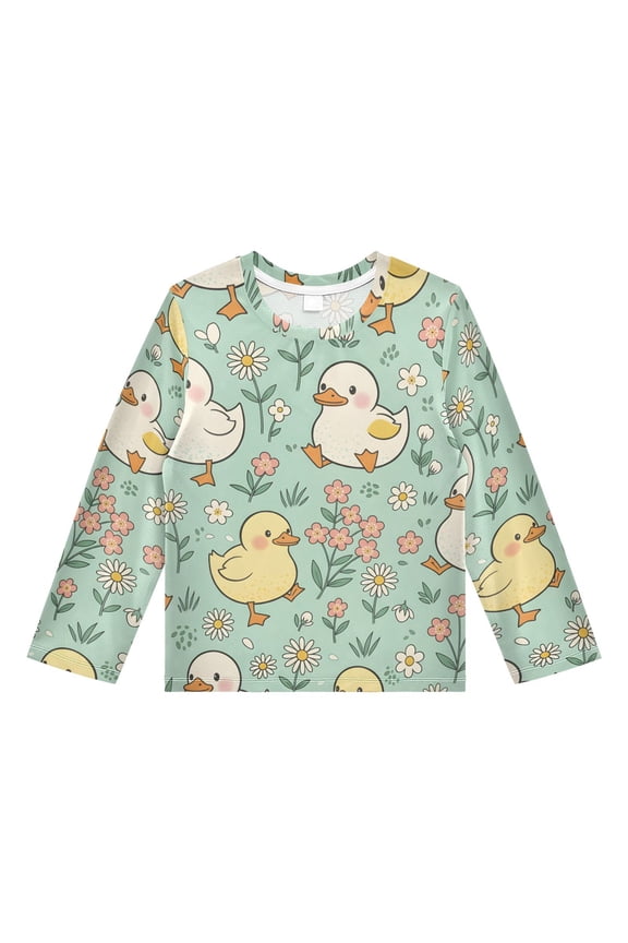 Cartoon Duck Design Boys' Rash Guard Shirts UPF 50 Plus Sun Protection Short Sleeve Swim Tees 9-10T