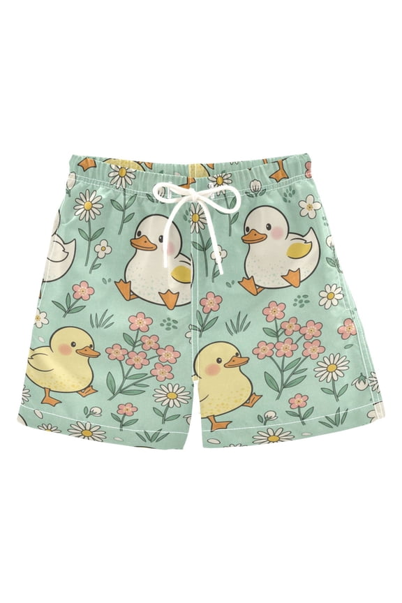 Cartoon Duck Design Swim Trunks Quick Dry Beach Pool Board Shorts Lightweight Stylish Print Sizes 2T to XL