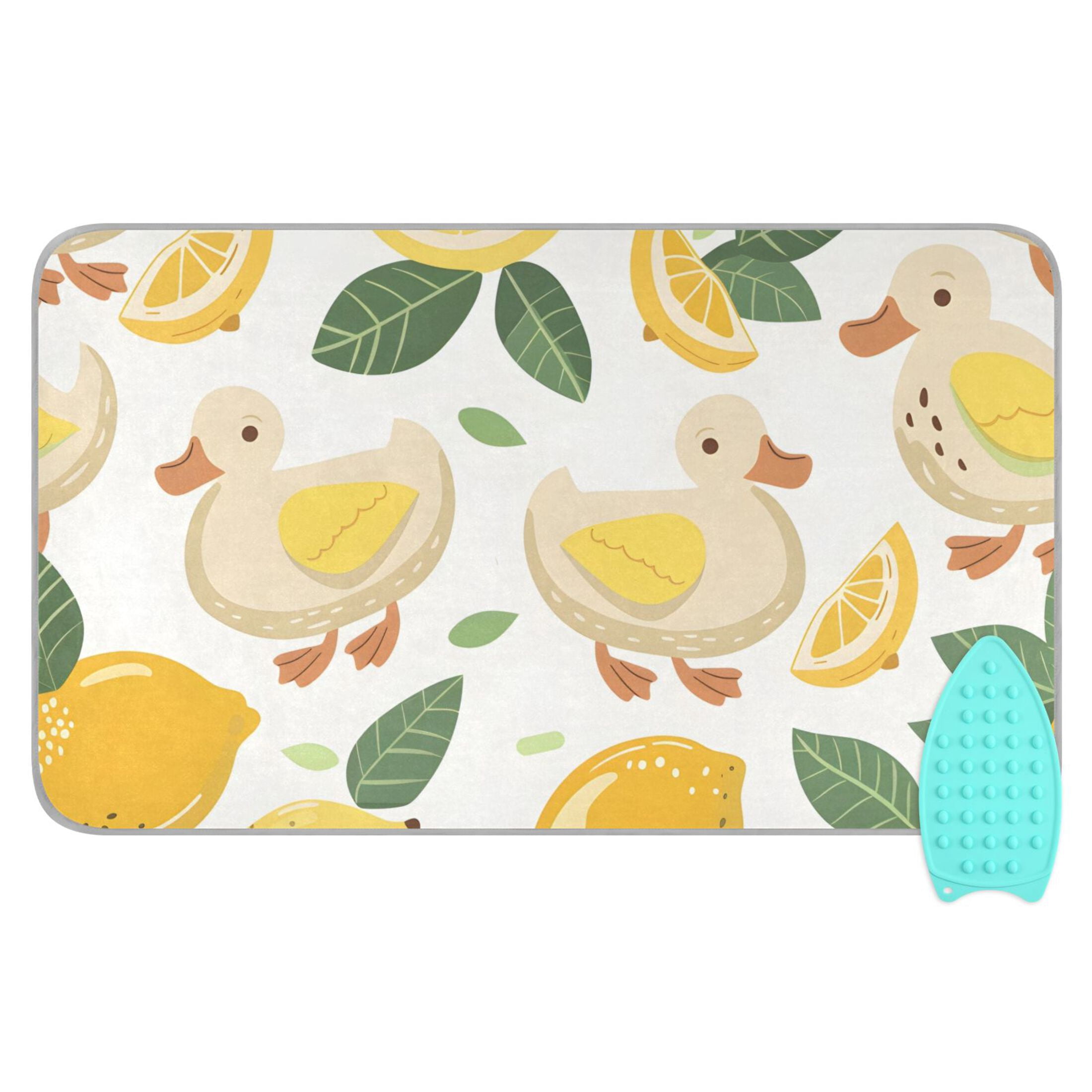 Cartoon Duck Lemon Leaves Ironing Mat Blanket Portable Travel Ironing Pad Heat Resistant Pad 47.2" x 27.6”