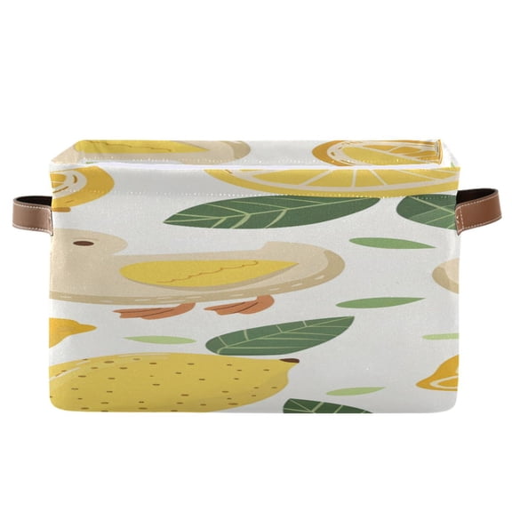 Cartoon Duck Lemon Leaves Square Storage Bins with Handles Collapsible Containing Box 1 Pack