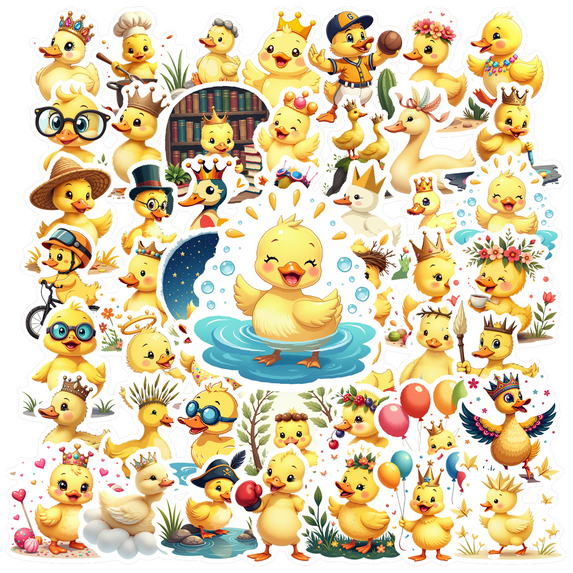Cartoon Duck Theme Stickers, Waterproof Duck Theme Sticker for Water Bottle Laptop Phone Cases Planner Skateboard Luggage Helmet Party Favor Decor, Ideal for Adults Teens Teacher Rewards