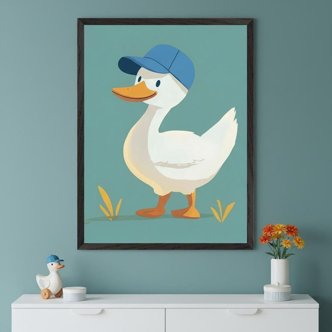 Cartoon Duck Wearing Blue Hat Wall Art Nursery Wall Decor Duck ...
