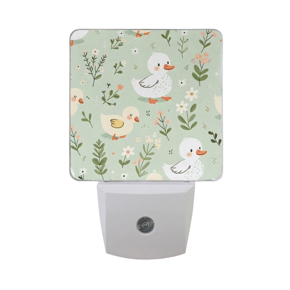 Cartoon Duck and Flower Night Light 2 Pack LED Nightlight Plug into Wall Dusk to Dawn Sensor Soft White