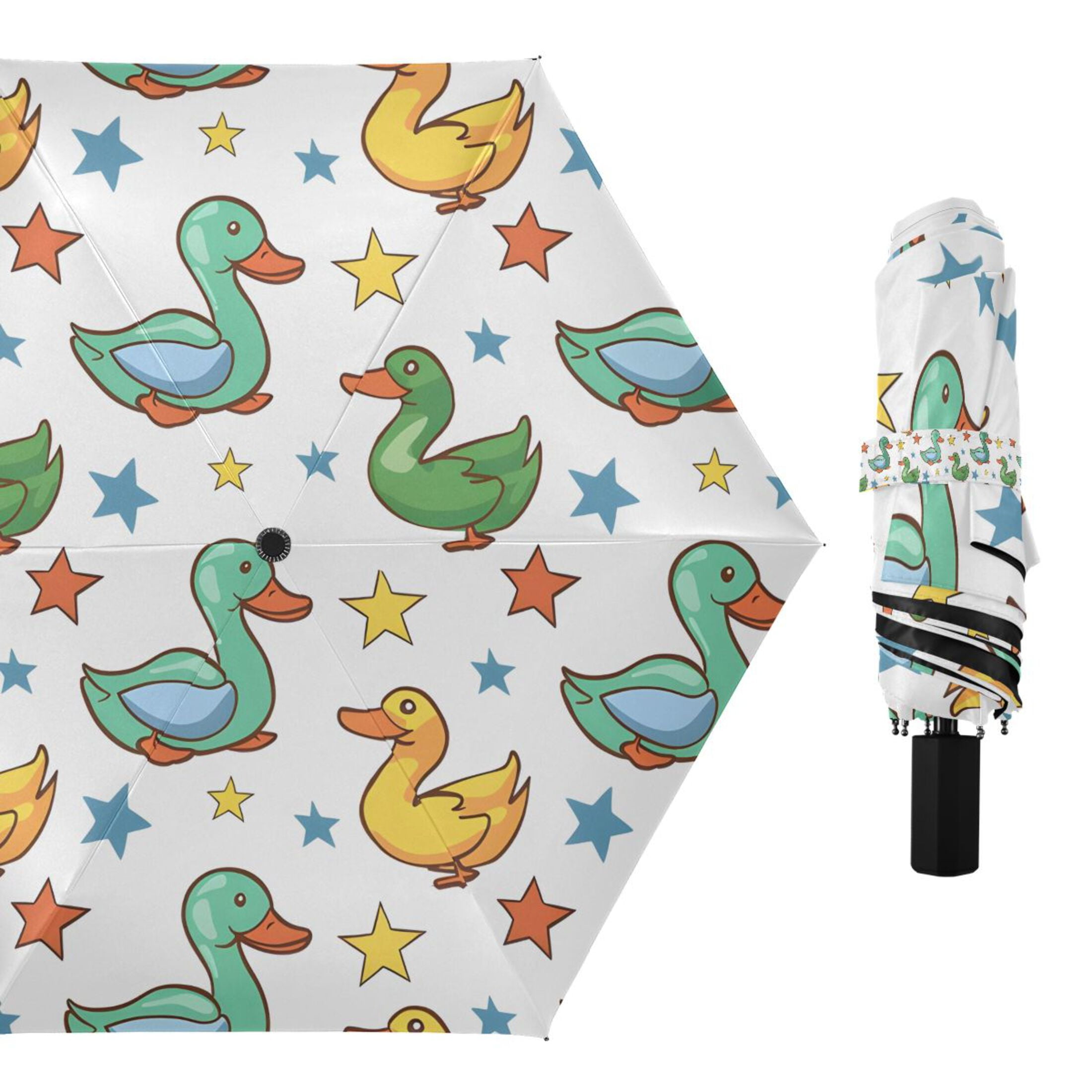 Cartoon Duck and Star Compact Sun Umbrella Windproof Travel Umbrellas for Rain Strong Portable UV Protection