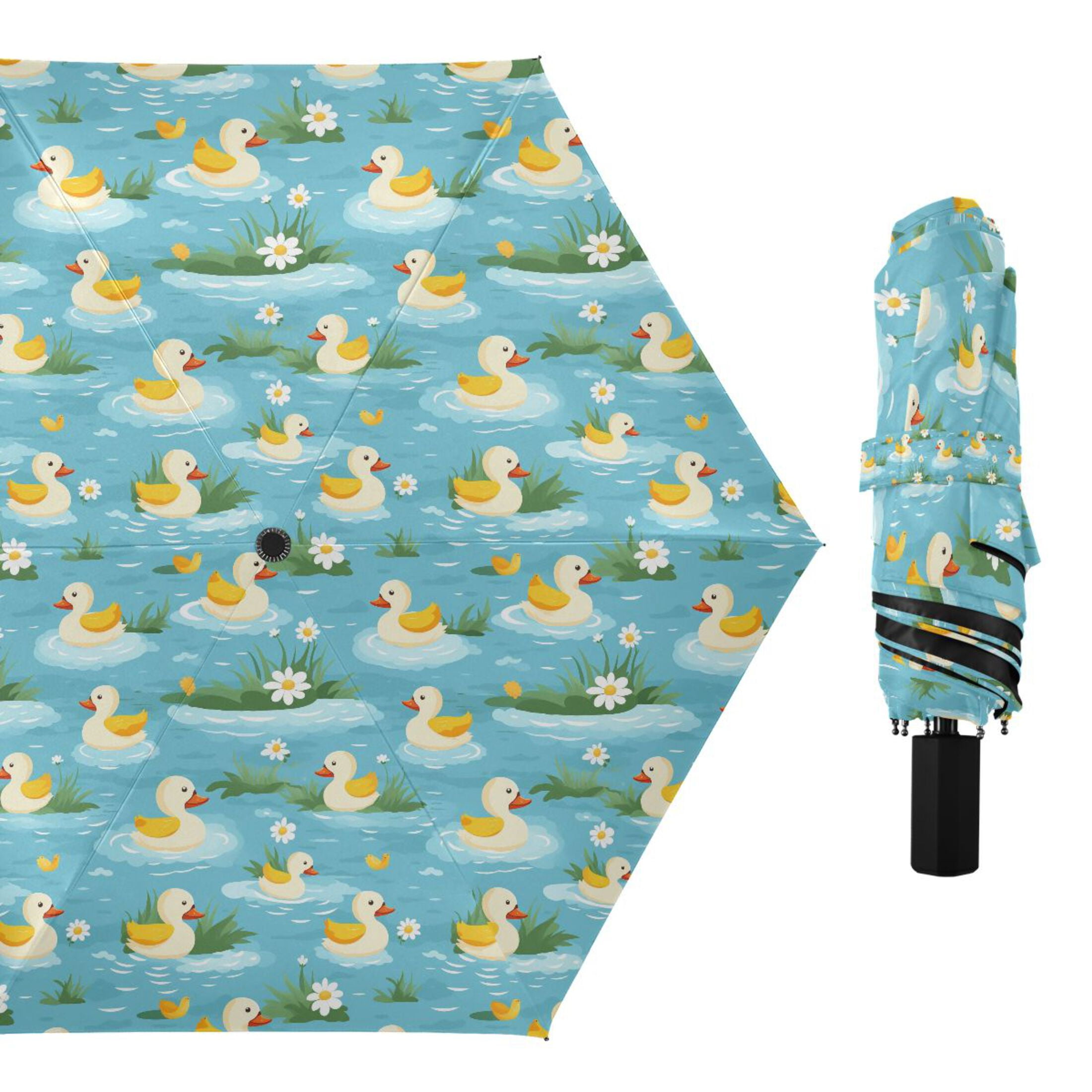 Cartoon Ducks Flower Plant Compact Sun Umbrella Windproof Travel Umbrellas for Rain Strong Portable UV Protection