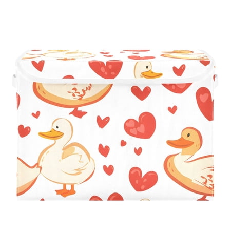 Cartoon Ducks Hearts Foldable Storage Bin with Lid and Handle Collapsible Storage Box 16.5 x 12.6 x 11.8 inches