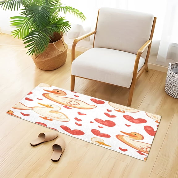 Cartoon Ducks Hearts Plush Carpet Non Slip Runner Rug Absorbent Bath Mat 39" x 20"
