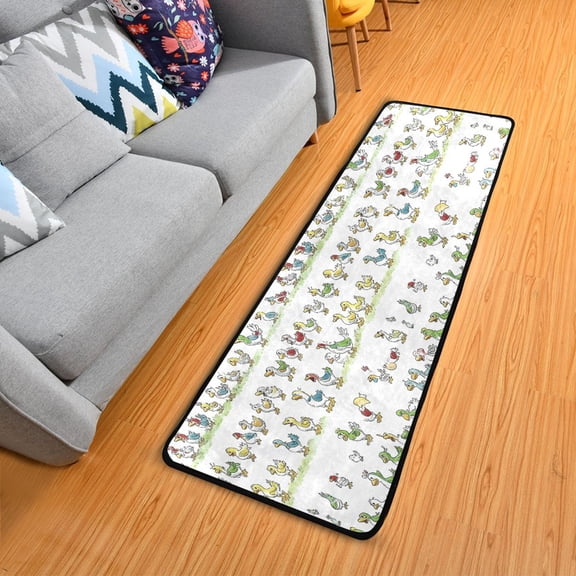 Cartoon Ducks Line Hallway Runner Rug 2'X6' Non-Slip Washable Carpet Runner Kitchen Entryway Laundry Bedroom