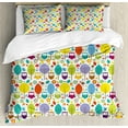 thumbnail image 1 of Cartoon Duvet Cover Set, Colorful Forest with Owls Trees Leafs Mushrooms and Flowers Drawing Style, Decorative 3 Piece Bedding Set with 2 Pillow Shams, Calking Size, Multicolor, by Ambesonne, 1 of 3