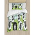 thumbnail image 1 of Cartoon Duvet Cover Set, Composition of Farm Animals Dark Color Sheep Surrounded by White Sheep Pattern, Decorative 2 Piece Bedding Set with 1 Pillow Shams, Twin Size, Green Pale Blue, by Ambesonne, 1 of 3