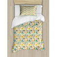 thumbnail image 1 of Cartoon Duvet Cover Set, Easter Chicken Eggs Sun Rabbit Floral Berries Garden Colorful Arrangement, Decorative 2 Piece Bedding Set with 1 Pillow Shams, Twin Size, Ivory Multicolor, by Ambesonne, 1 of 3