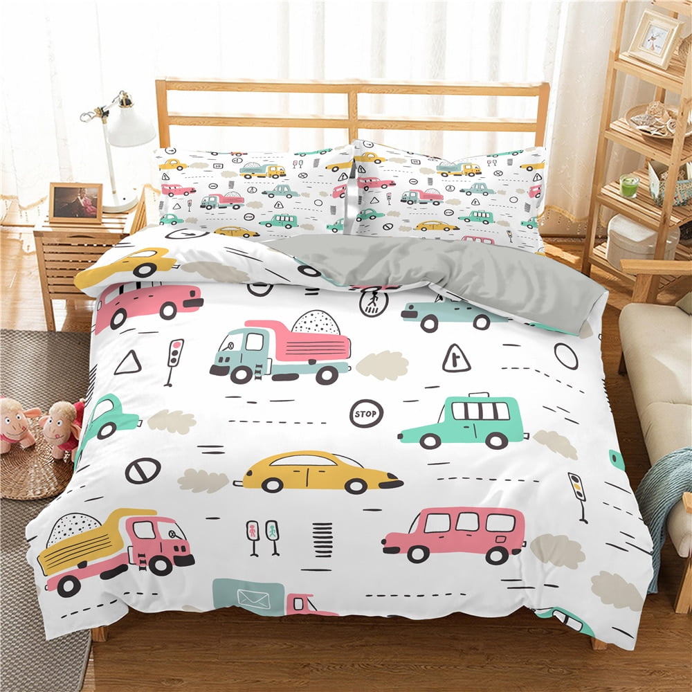 Cartoon Duvet Cover Set Equipment Trucks Bedding Set Construction