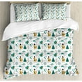 thumbnail image 1 of Cartoon Duvet Cover Set, Funny Fox in the Forest Trees Flowers Hugging Stars Clouds Happiness, Decorative 3 Piece Bedding Set with 2 Pillow Shams, King Size, Teal Apricot and White, by Ambesonne, 1 of 3
