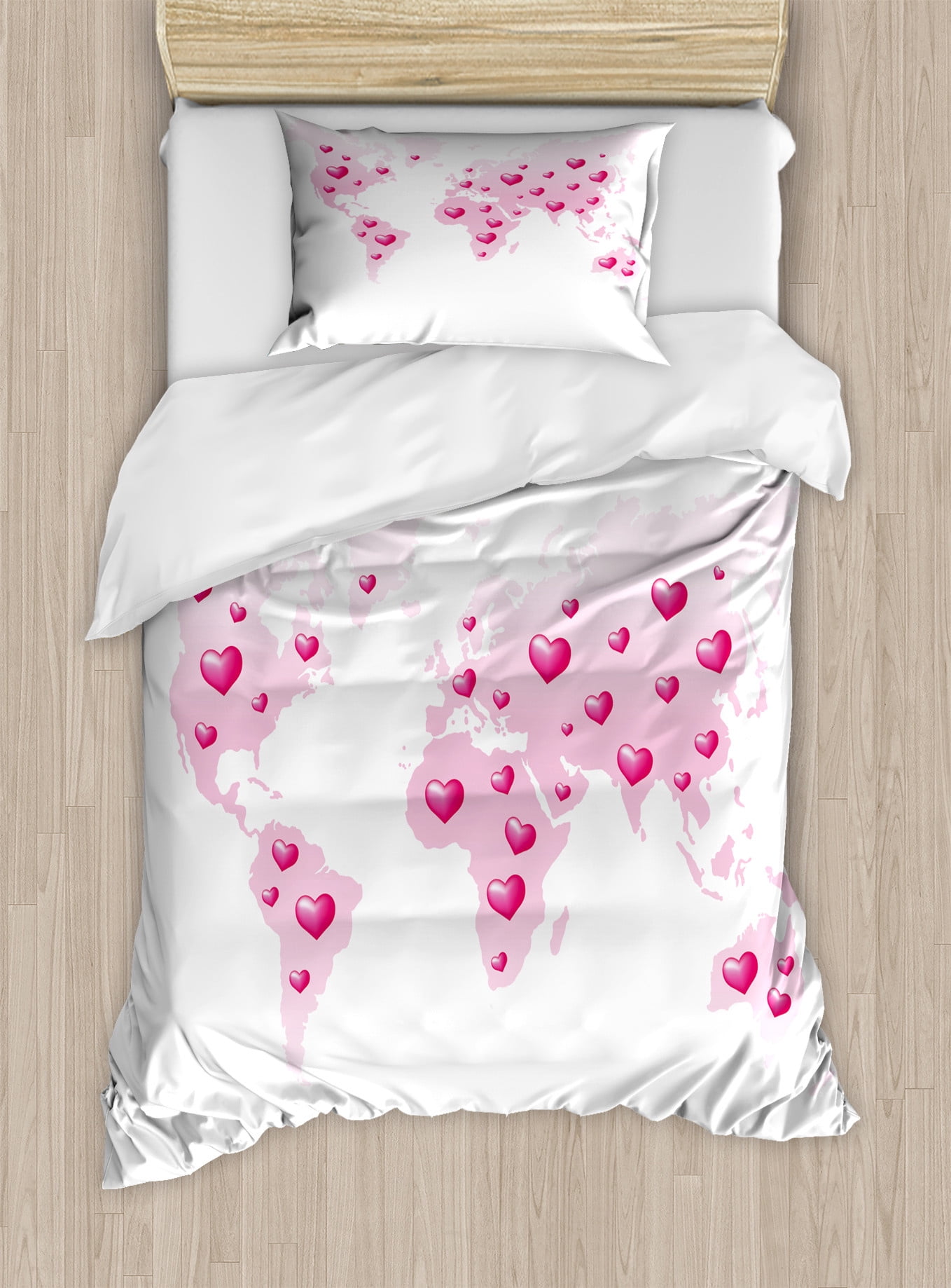 Cartoon Duvet Cover Set, Global Peace Theme World Map Dotted with ...