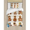 thumbnail image 1 of Cartoon Duvet Cover Set, Happy Teddy Bears with Funny Different Faces Nostalgic Design, Decorative 2 Piece Bedding Set with 1 Pillow Shams, Twin Size, Chocolate Cream, by Ambesonne, 1 of 3