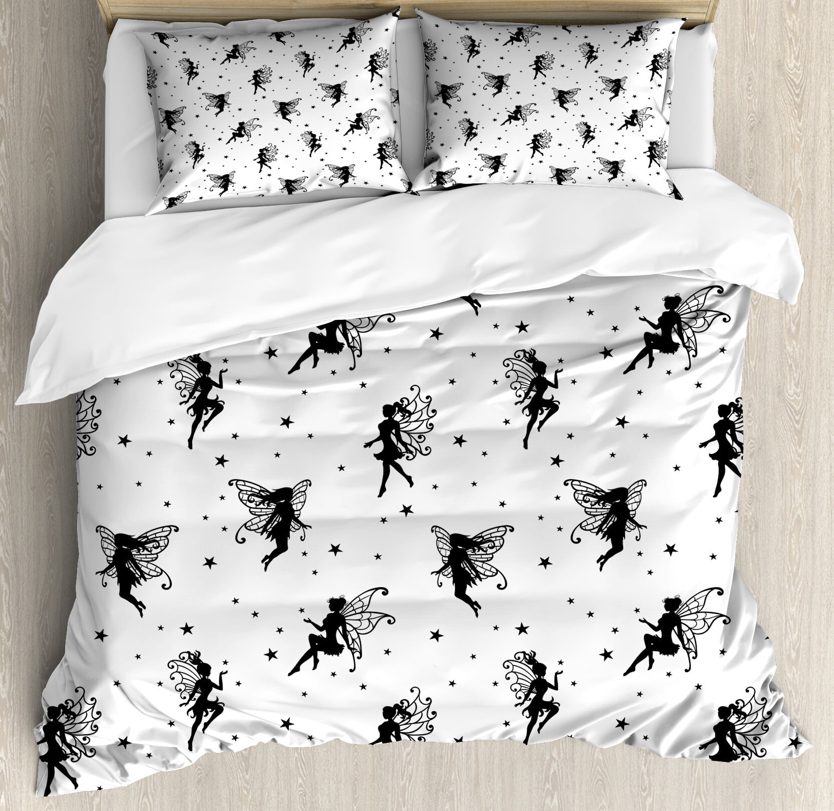 MEJU Twin Duvet Cover Set - 100% Cotton, Reversible White/Black Heart Cartoon Design, Includes Cover & Pillowcase (68" X 86")