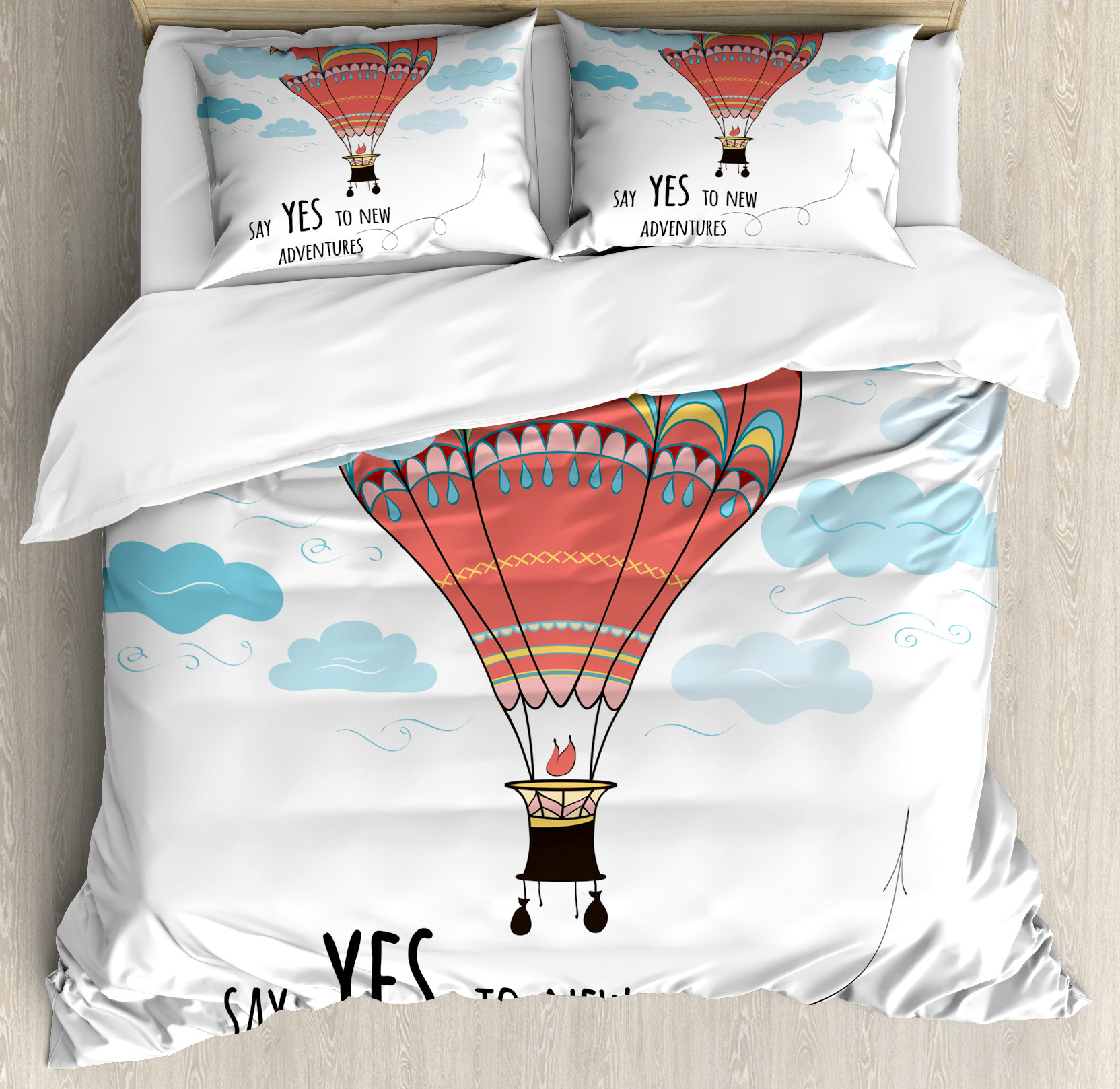 Cartoon Duvet Cover Set, Inspirational Words Say Yes to New Adventures
