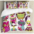 thumbnail image 1 of Cartoon Duvet Cover Set, Owl Eyes Funny Best Friends Forever Animal Themed Fun Design, Decorative 3 Piece Bedding Set with 2 Pillow Shams, Queen Size, Multicolor Coral, by Ambesonne, 1 of 3