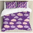 thumbnail image 1 of Cartoon Duvet Cover Set, Pattern of Clouds Paint Splash in Style Abstract Art Sky View, Decorative 3 Piece Bedding Set with 2 Pillow Shams, Queen Size, Violet and Pale Salmon, by Ambesonne, 1 of 2