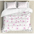 thumbnail image 1 of Cartoon Duvet Cover Set, Pattern with Flowers Simple Classic Art Springtime Garden Cheerful, Decorative 3 Piece Bedding Set with 2 Pillow Shams, Calking Size, Magenta Fuchsia White, by Ambesonne, 1 of 3