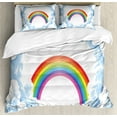 thumbnail image 1 of Cartoon Duvet Cover Set, Rainbow Above Fluffy Romantic Clouds Art Design, Decorative 3 Piece Bedding Set with 2 Pillow Shams, Queen Size, Pale Blue Yellow, by Ambesonne, 1 of 3