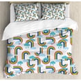 thumbnail image 1 of Cartoon Duvet Cover Set, Repeating Themed Pattern of Rainbows and Clouds Sky Elements, Decorative 3 Piece Bedding Set with 2 Pillow Shams, Queen Size, Off White and Multicolor, by Ambesonne, 1 of 3