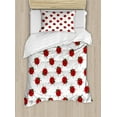 thumbnail image 1 of Cartoon Duvet Cover Set, Repetitive Ladybugs Pattern of Dotted Marked Animal Theme Funny Cartoonish Print, Decorative 2 Piece Bedding Set with 1 Pillow Shams, Twin Size, White and Red, by Ambesonne, 1 of 3