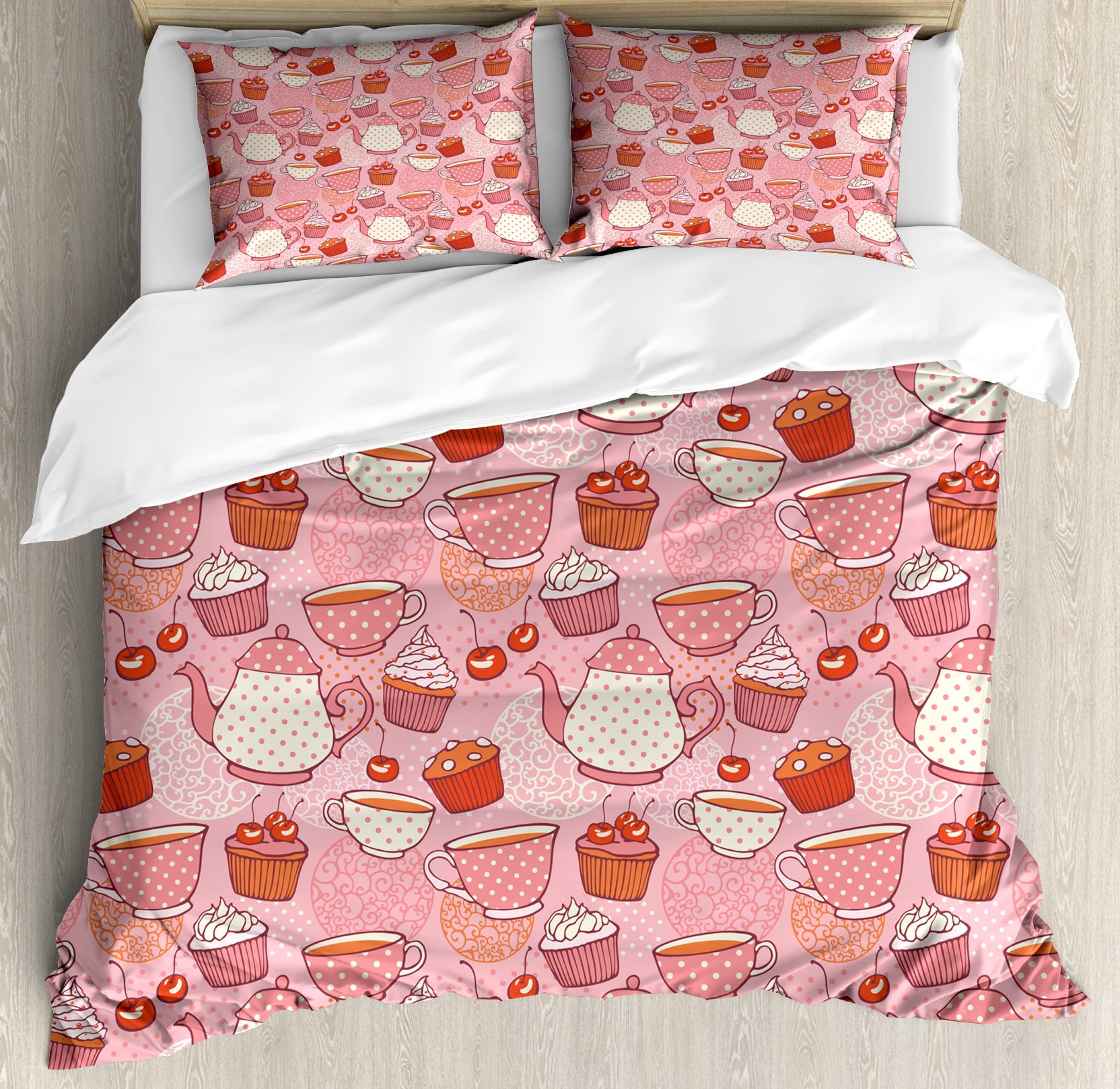 Cupcake Polka Dot Pattern Print Duvet Cover Bedding Set