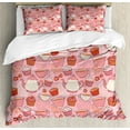 thumbnail image 1 of Cartoon Duvet Cover Set, Teapots Cups with Polka Dots Patterns Cherries Cakes Tea Coffee Pattern, Decorative 3 Piece Bedding Set with 2 Pillow Shams, King Size, Pink Orange and Red, by Ambesonne, 1 of 3