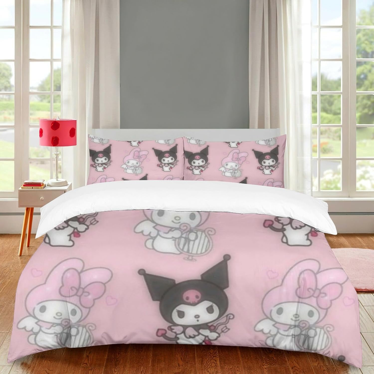 Cartoon Duvet Cover Set Twin Pink Bedding Set Kid Kawaii Bedding Set ...