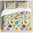 thumbnail image 1 of Cartoon Duvet Cover Set, Various Types of Animals Drawn Manner Lions Koalas Tigers Crocodiles Monkeys, Decorative 3 Piece Bedding Set with 2 Pillow Shams, King Size, Multicolor, by Ambesonne, 1 of 3