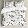 thumbnail image 1 of Cartoon Duvet Cover Set, Wild West Pattern with Cowboy Bear Cacti, Decorative 3 Piece Bedding Set with 2 Pillow Shams, King Size, Tan Blue Violet, by Ambesonne, 1 of 3