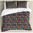thumbnail image 1 of Cartoon Duvet Cover Sets, Pattern of Joyful Smiling Sun Clouds Stars Moon Rainbow Sky Sleep Dream Night, Bedding Set with 2 Duvet Covers & 4 Pillowcases, 2 Pack King Size, Multicolor, by Ambesonne, 1 of 3