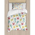thumbnail image 1 of Cartoon Duvet Cover Sets, Sea Creatures with Seahorse Crabs Fish Aqua Drawing Style, Bedding Set with 2 Duvet Covers & 2 Pillowcases, 2 Pack Twin Size, Teal Mustard Dark Coral, by Ambesonne, 1 of 4