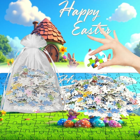 Cartoon Easter Bunny & House Printed Puzzle Toys 130Pcs 2Mm Thick 21*30Cm Size, Creative Gift For Teens And Family Interactive Activity, Wall Decoration Accessories For Easter