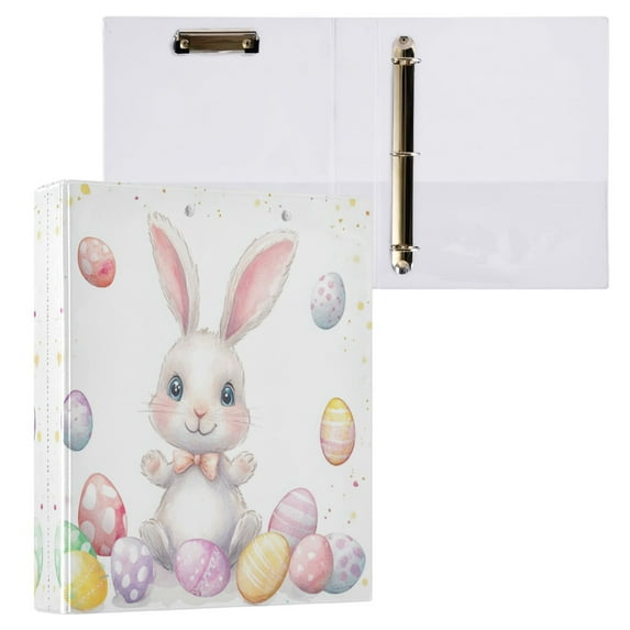Cartoon Easter Bunny and Eggs 3 Ring Hardcover Binders 1.5in Round Rings for Letter-Size Folder Paper Organizer Pockets for Office Student Recipe
